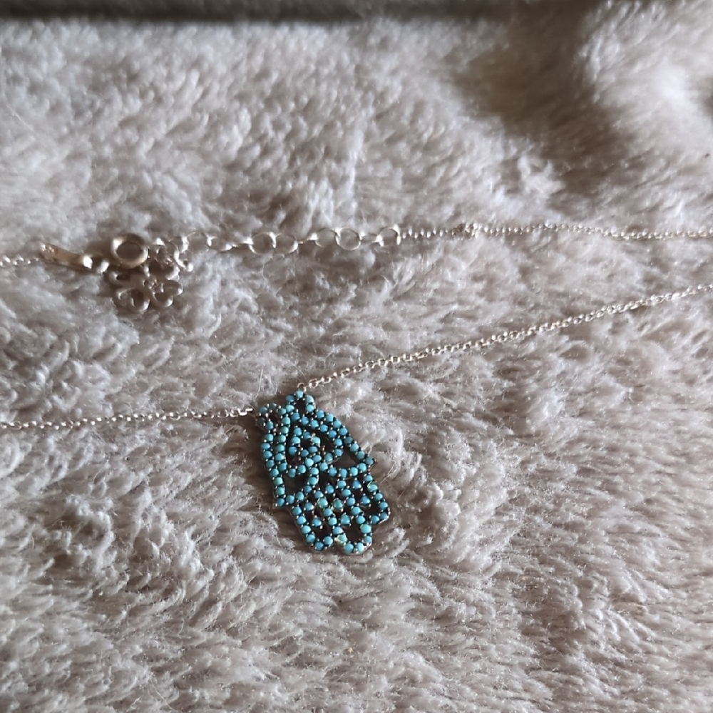Sterling Silver Turquoise Hamsa Pendant Necklace